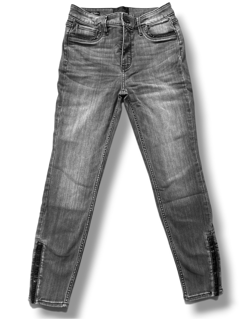WHBM Washed Gray Skinny Jeans with Ankle Zips